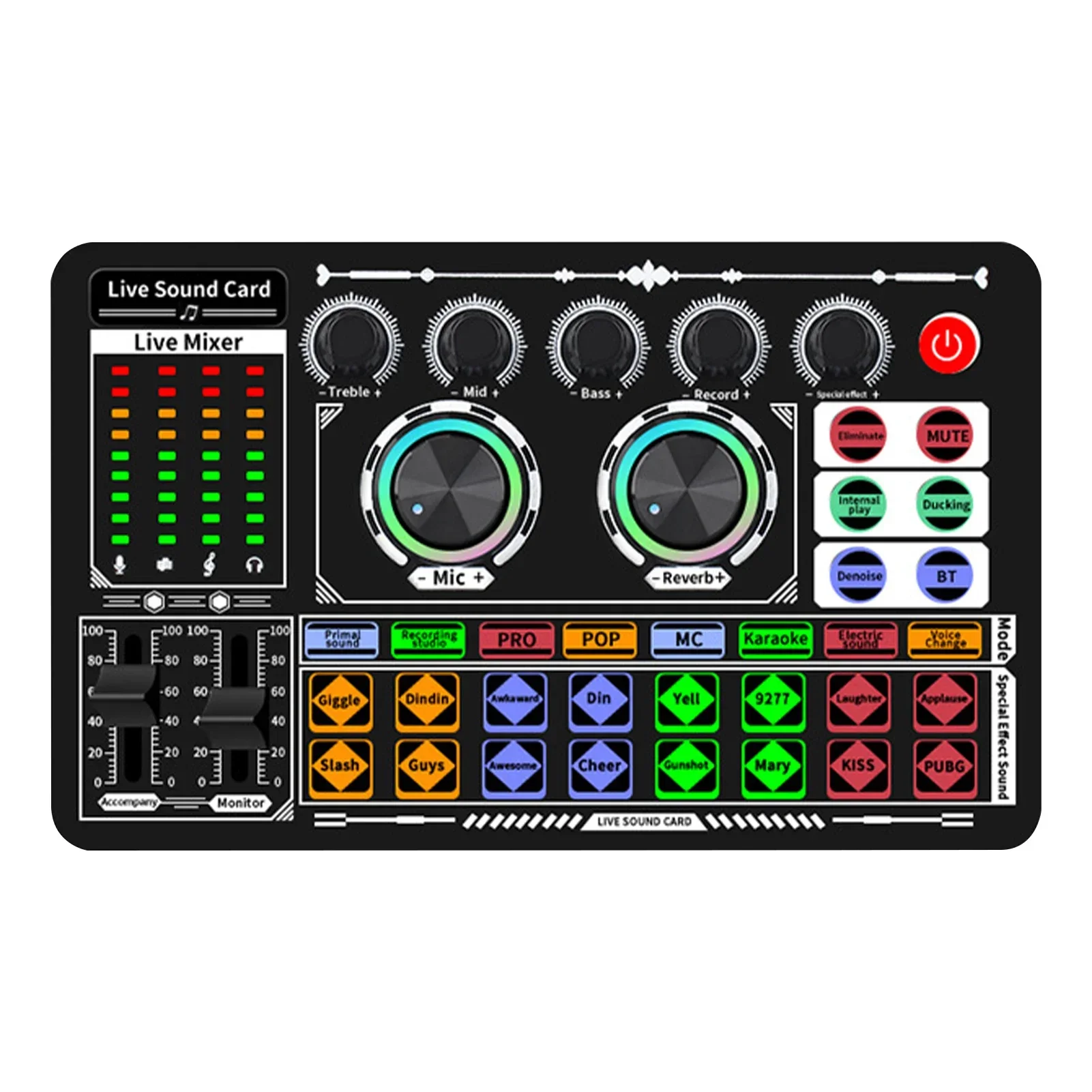 Audio Music Voice Changer - USB 오디오 믹서 라이브 사운드 카드