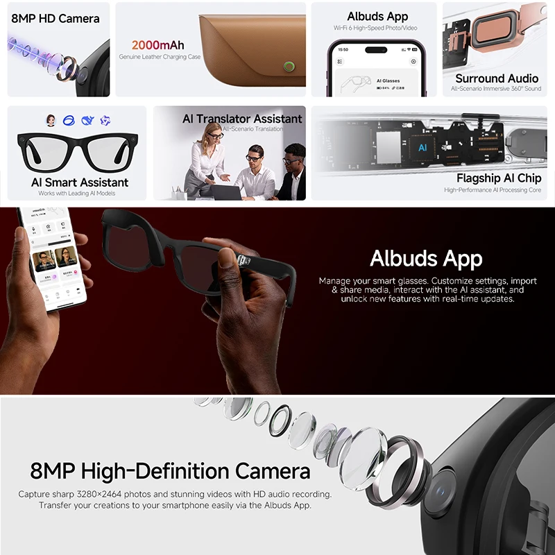 8MP HD 카메라AI 스마트 안경 지능형 인식 200 - Audio Music Recognition 리뷰 및 가격