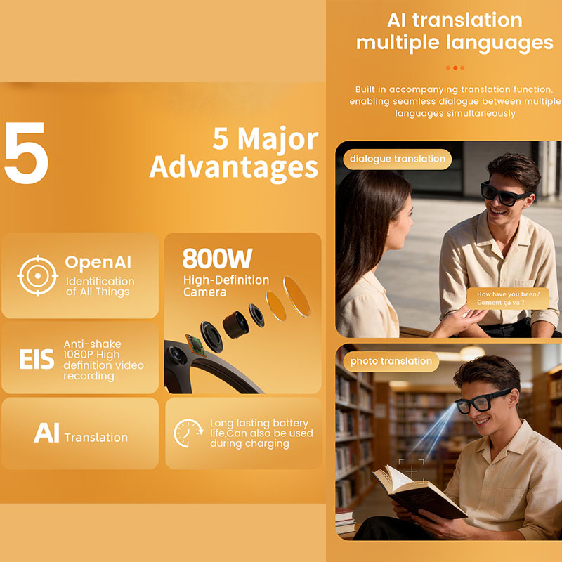 AI 스마트 안경 800만 화소 카메라 손떨림 방지 1 - Audio Music Recognition 리뷰 및 가격